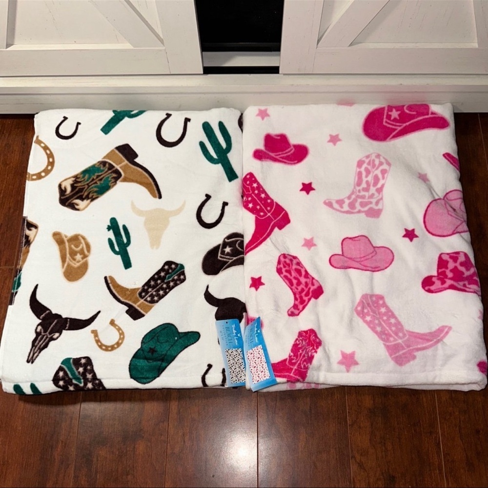 Western Cowgirl and Cowboy Beach Towels Set of 2